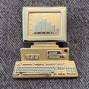 Vintage AJC Signed 1980s Gold-tone Computer Brooch